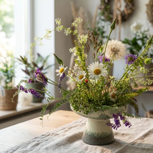 Dekoratyvinis keraminis dubuo, kreminės pilkai žalios spalvos, Ø20 cm, aukštis16 cm | Floristik24.lt