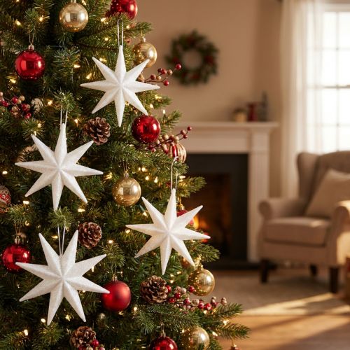 Glitter star balta 10cm 12 vnt | Floristik24.lt