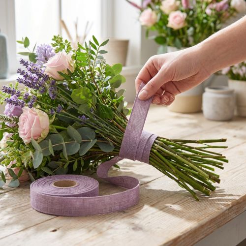 daiktų Dekoratyvinė juostelė natūrali violetinė lininė juostelė 25mm 20m