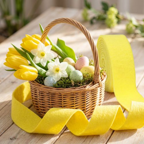 Veltinio juostelė geltona dekoratyvinė juostelė 7,5cm 5m | Floristik24.lt