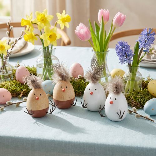 Easter Chick Chick Easter Egg Plunksnos Baltos Natūralios H9cm 4 vnt | Floristik24.lt