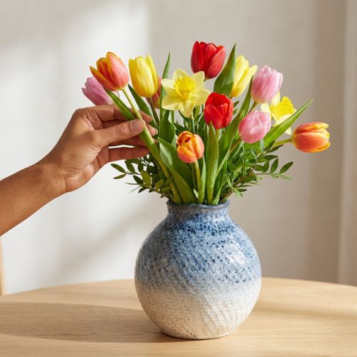 Keraminė vaza, glazūruota mėlynai ir baltai pinti, atrodo H18,5 cm | Floristik24.lt