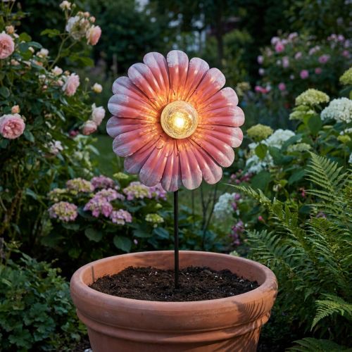 Saulės LED Gėlių sodo lemputė LED Metalinė Rožinė Ø30cm | Floristik24.lt