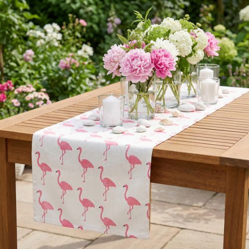 Dekoratyvinis audinys flamingo baltai rožinis 30cm x 3m | Floristik24.lt