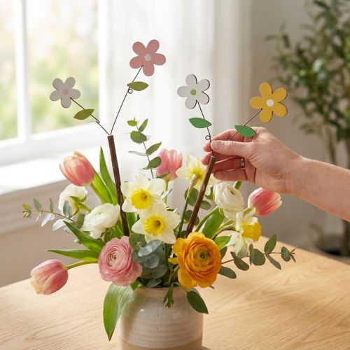 Dekoratyvinis kamštis medinė gėlė H44cm 6 vnt | Floristik24.lt
