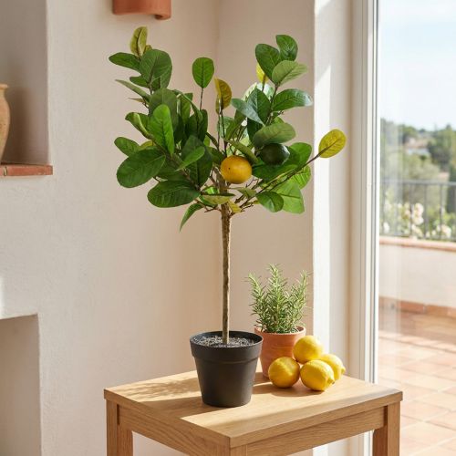 Dirbtinis citrinmedis vazone, Viduržemio jūros stiliaus, lengvai prižiūrimas dirbtinis augalas, dekoratyvinis citrusinis medis, 57 cm aukščio | Floristik24.lt