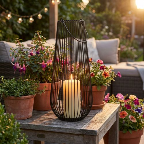 Žvakių laikiklis juodas dekoratyvinis žibintas su rankena Ø22cm H52cm | Floristik24.lt
