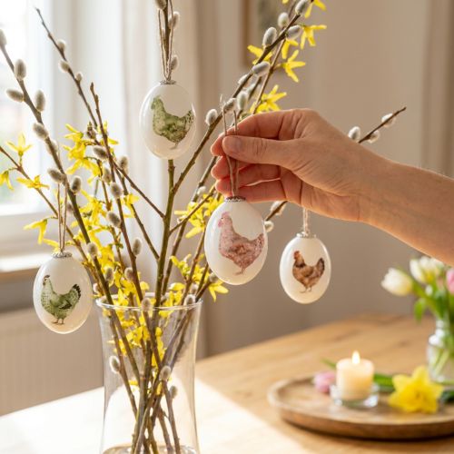 Velykiniai kiaušiniai plastikiniai su vištiena žalia ruda 3,5-5,5cm 24 vnt | Floristik24.lt