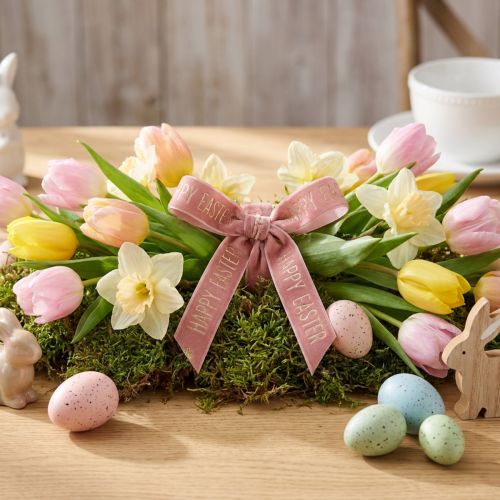 Aksominė juostelė Happy Easter dekoratyvinė juostelė rožinė 15mm 5m | Floristik24.lt