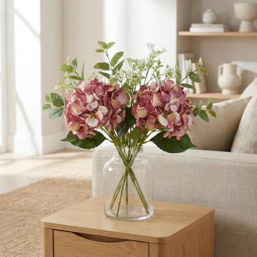 Dirbtinė hortenzija didelė rausvai violetinė Ø15cm L58cm 2vnt | Floristik24.lt