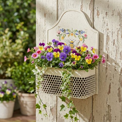daiktų Pakabinama gėlių dėžutė metalinė, kreminės spalvos, bitės formos, 29 cm