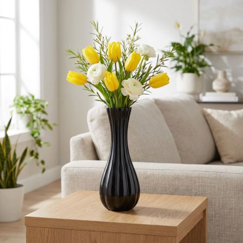 Vaza juodo stiklo vazos grioveliai gėlių vazos stiklas Ø6cm H18cm | Floristik24.lt