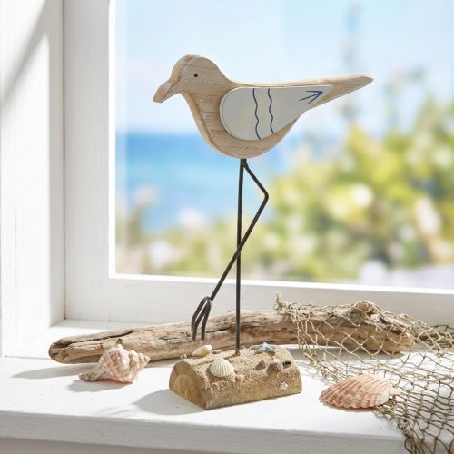 Jūros dekoracija, deko žuvėdra iš medžio, skurdus prašmatnus, mėlyna ir balta H32cm | Floristik24.lt