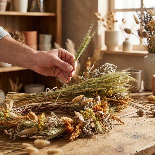 Džiovintų gėlių „pasidaryk pats“ rinkinys iš natūralių dekoracijų džiovintoms puokštėms ir vainikams, 60 cm – ilgaamžė kaimo namo puošmena | Floristik24.lt