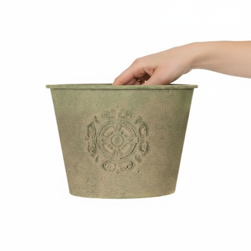 daiktų Metalinis gėlių vazonas, žalias, vintažinis, Ø22cm–13,5cm, 3 vnt. rinkinys