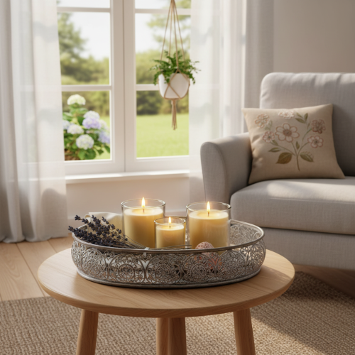 daiktų Dekoratyvinis metalinis dubuo, pilko rašto, ovalus, I36 cm / 33,5 cm, 2 vnt. rinkinys