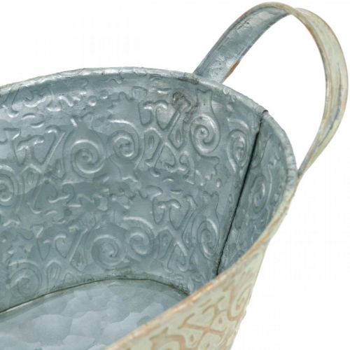 Floristik24 Pavasario dekoravimo gėlių vazonas ovalus metalinis su rankenėlėmis augalų dubuo vintage 33×17cm