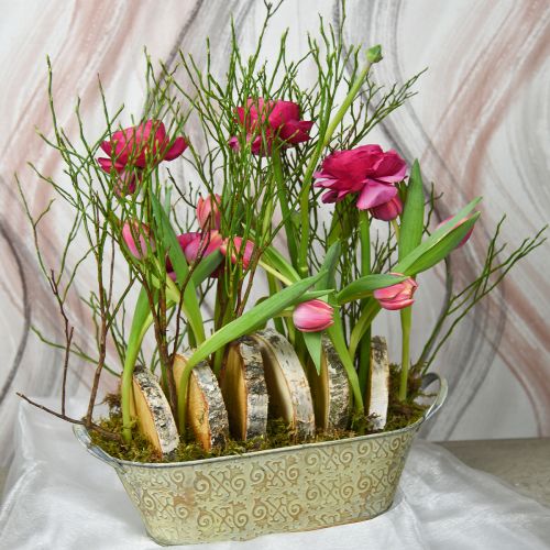 Floristik24 Pavasario dekoravimo gėlių vazonas ovalus metalinis augalinis dubuo su rankenomis vintažinis 28×15cm