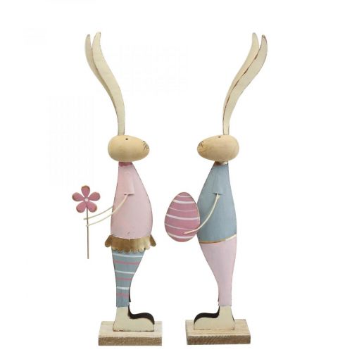 Floristik24 Pavasario puošmenos triušiukai iš metalinės triušių poros H39cm
