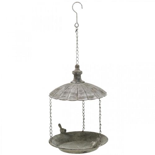 Floristik24 Dekoratyvinė lesyklėlė paukščiams, pakabinama paukščių vonelė, metalinis pakabinamas krepšelis rudas, skalbtas baltas Ø25cm H36cm
