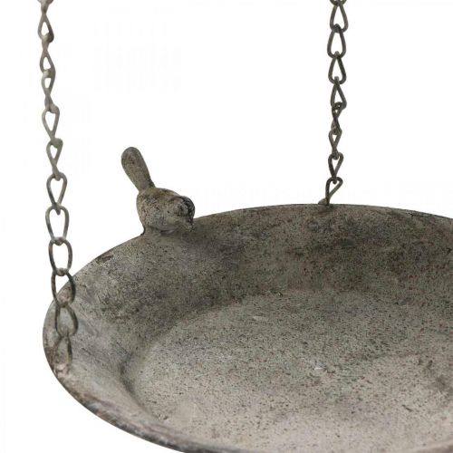 Floristik24 Dekoratyvinė lesyklėlė paukščiams, pakabinama paukščių vonelė, metalinis pakabinamas krepšelis rudas, skalbtas baltas Ø25cm H36cm