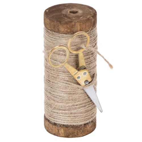 Floristik24 Siūlų ritė su dekoratyvinėmis žirklėmis Ø6,5 cm, aukštis 15 cm, 2 vnt., vintažinio stiliaus