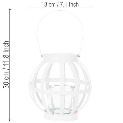 Sodo žibintas, metalinis ir stiklinis, pakabinama žvakidė, baltas, Ø18,5 cm | Floristik24.lt