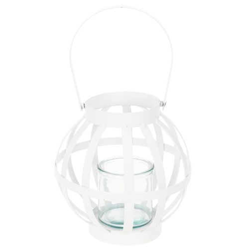 Sodo žibintas, metalinis ir stiklinis, pakabinama žvakidė, baltas, Ø18,5 cm | Floristik24.lt