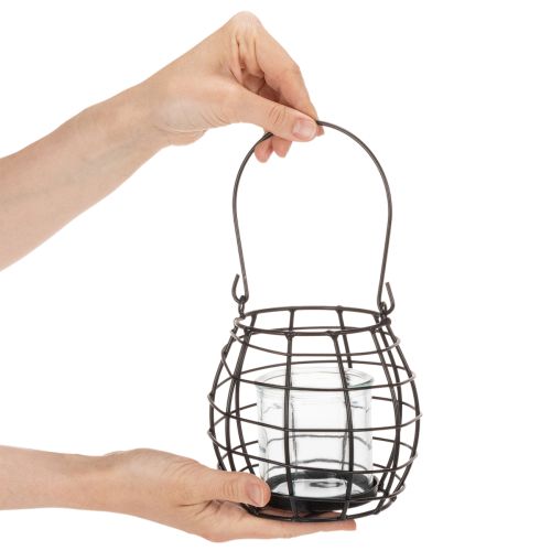 Sodo žibintas, juodo metalo su vėjo šviesa, Ø14cm, aukštis12.5cm | Floristik24.lt