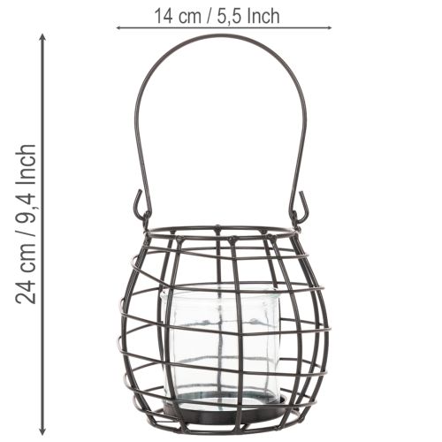 Sodo žibintas, juodo metalo su vėjo šviesa, Ø14cm, aukštis12.5cm | Floristik24.lt