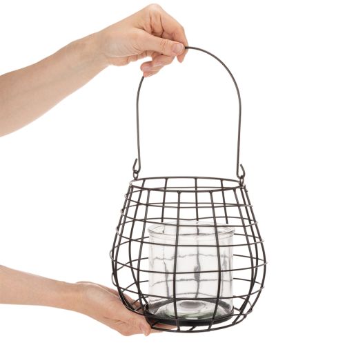 Sodo žibintas su stikliniu žvakidės laikikliu, juodas, Ø20cm, aukštis18.5cm | Floristik24.lt