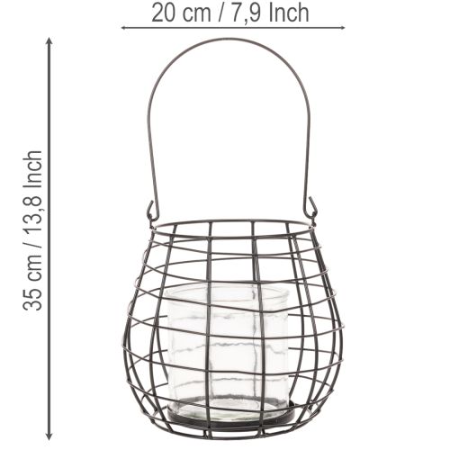 Sodo žibintas su stikliniu žvakidės laikikliu, juodas, Ø20cm, aukštis18.5cm | Floristik24.lt