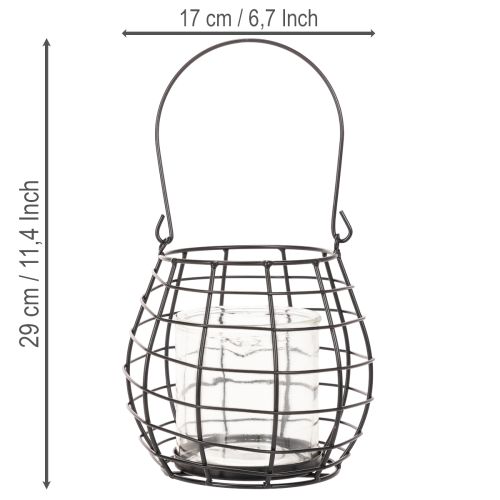 Sodo žibintas su rankena, juodas, stiklinė žvakidė, Ø17cm, aukštis15cm | Floristik24.lt