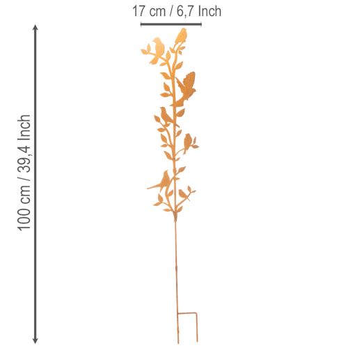 Sodo kuolo šaka su paukščiais, metalinė dekoracija, 100 cm | Floristik24.lt