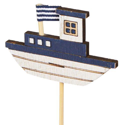 daiktų Garden Stake Maritime medinės šlepetės Valtis Mėlyna Balta 8cm 12 vnt