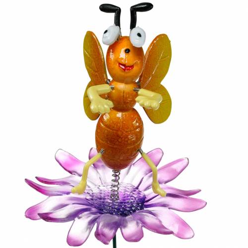 Floristik24 Gėlė bitė ant gėlės su metalinėmis spyruoklėmis oranžinė, violetinė H74cm