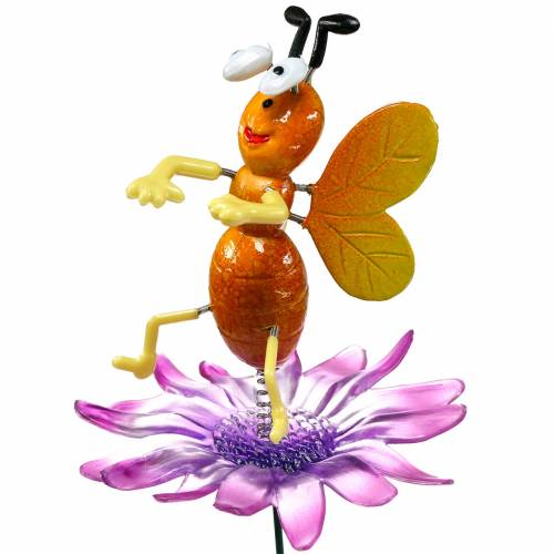 Floristik24 Gėlė bitė ant gėlės su metalinėmis spyruoklėmis oranžinė, violetinė H74cm