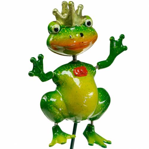 Floristik24 Garden Stake Frog King su metaliniu spyruokliniu žaliu, geltona, auksine H68,5 cm