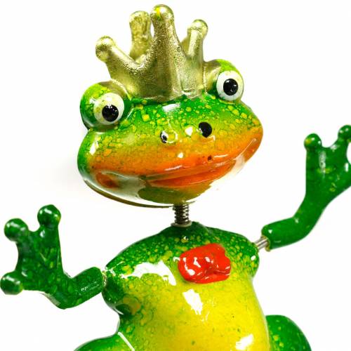 Floristik24 Garden Stake Frog King su metaliniu spyruokliniu žaliu, geltona, auksine H68,5 cm