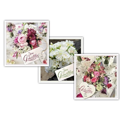 Floristik24 Gimtadienio atvirukai su vokeliu 12,5 x 12,5 cm 3vnt