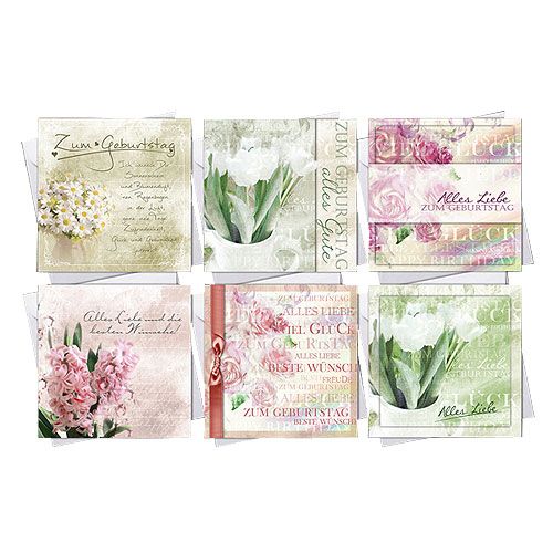 Floristik24 Gimtadienio atvirukai su vokeliu 10,5cm x 10,5cm 6vnt