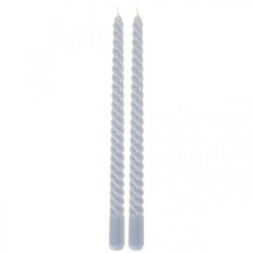 Floristik24 Susuktos žvakės šviesiai mėlynos kūginės žvakės Ø2,2cm H30cm 2vnt
