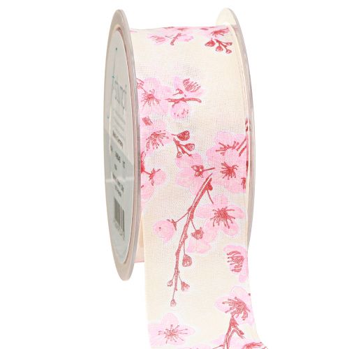 Floristik24 Dovanų juostelė vyšnių žiedų medžiaginė juostelė Hanami 40mm 20m