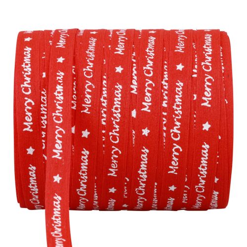 Dovanų juostelė raudona &quot;Merry Christmas&quot; medvilnė 10mm 100m