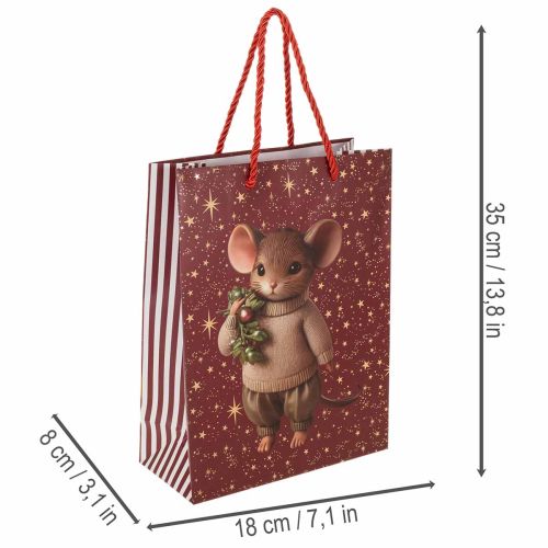 Kalėdinis dovanų maišelis su pelės motyvu ir žvaigždėmis, 24 cm, 2 vnt. | Floristik24.lt