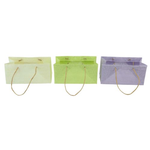 Dovanų maišeliai austi rankenėlėmis žalia, geltona, violetinė 20×10×10cm 6vnt.