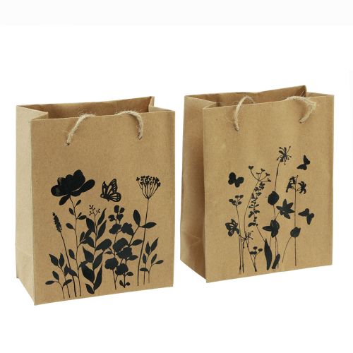 daiktų Dovanų maišeliai su rankenomis popieriniai natūralaus juodo 12×15cm 6 vnt