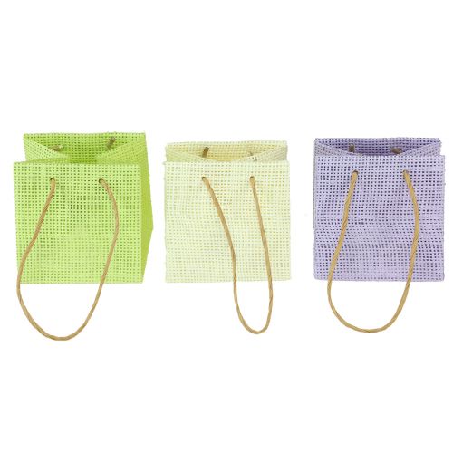 Dovanų maišeliai austi rankenėlėmis žalia, geltona, violetinė 10,5cm 12 vnt