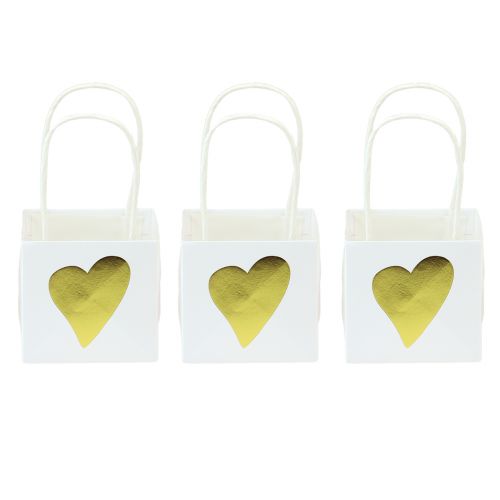 Floristik24 Dovanų maišeliai su rankenomis balto aukso popierius 8,5×8,5×8cm 12vnt