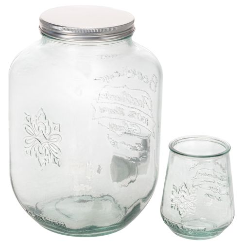 Gėrimų dozatorius iš perdirbto stiklo su čiaupu ir 4 stiklinėmis, 25,5 cm | Floristik24.lt